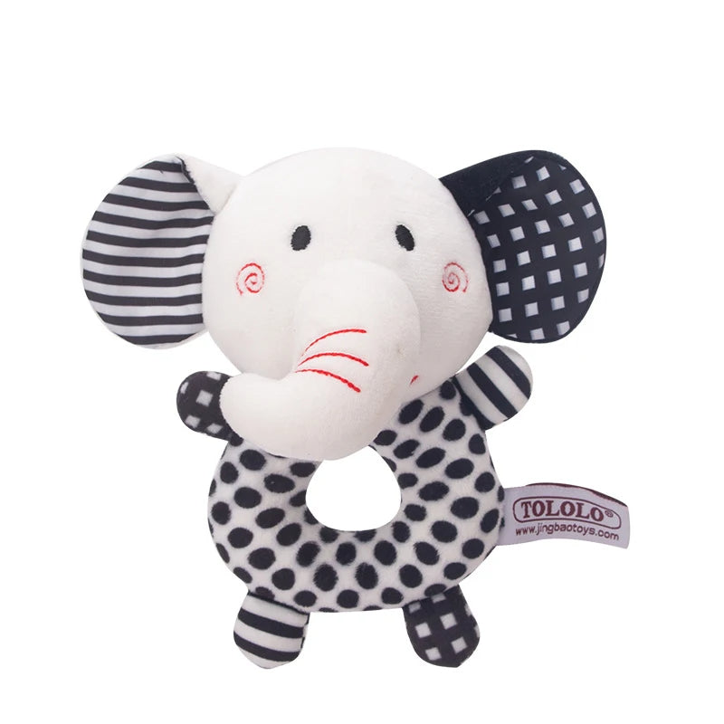 B020 - Black and white baby cloth round hand bell