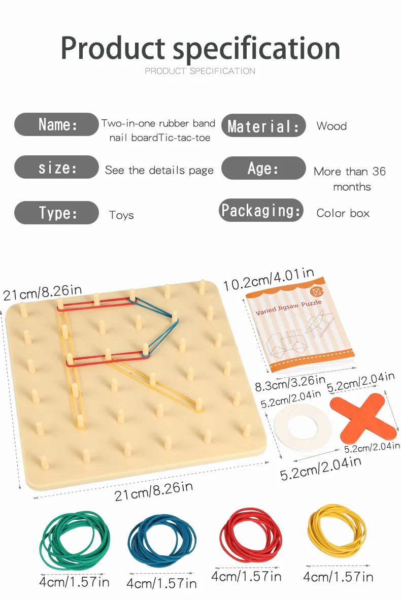 M026 - Rubber band nail board & tic-tac-toe 2 in 1
