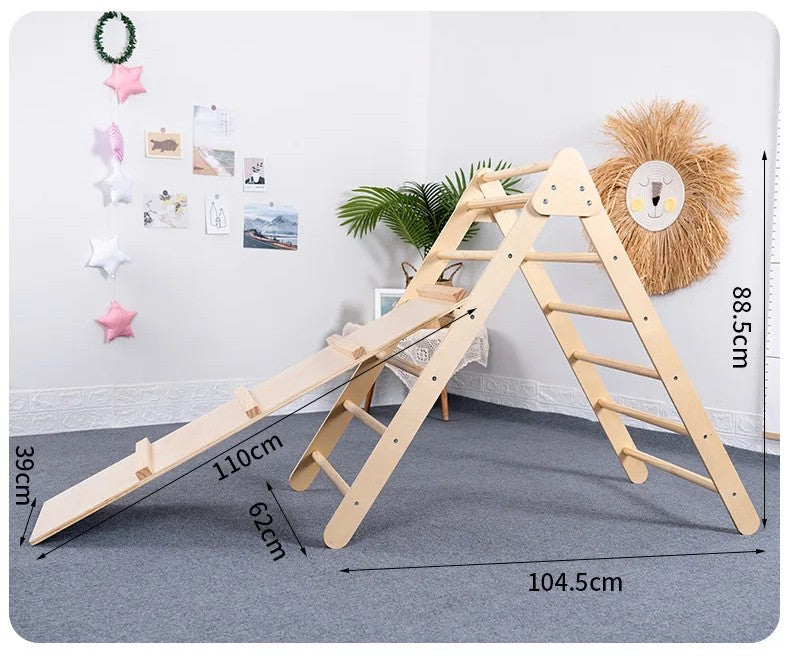 M049 - Montessori Foldable Wooden Pikler Triangle & Reversible Slide Set (FREE delivery)