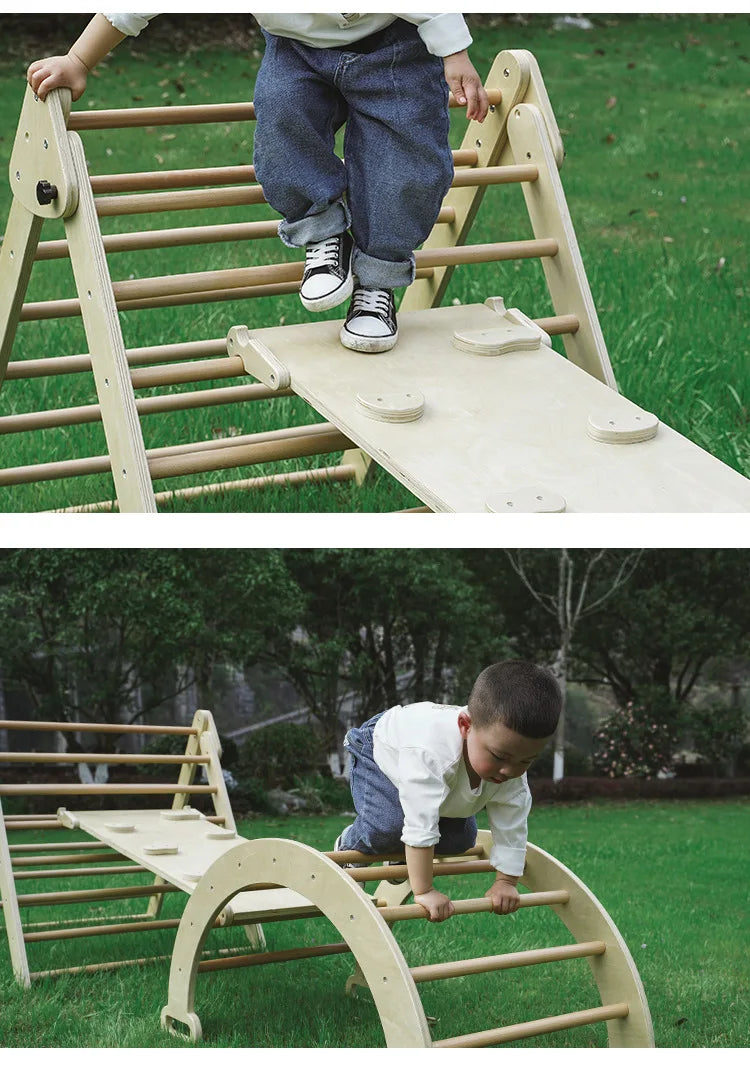 M055 - 5-in-1 Wooden Montessori Pikler Triangle & Arch Gym Set (FREE delivery)