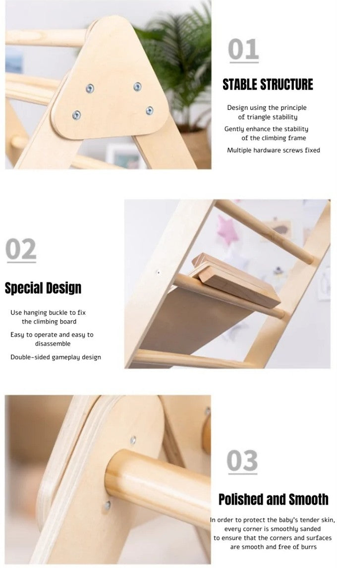 M049 - Montessori Foldable Wooden Pikler Triangle & Reversible Slide Set (FREE delivery)