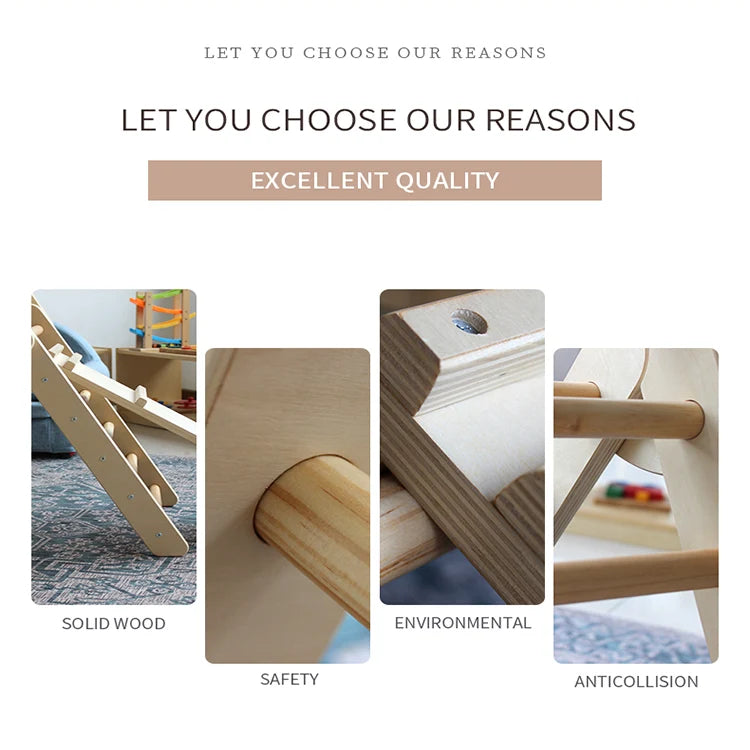 M049 - Montessori Foldable Wooden Pikler Triangle & Reversible Slide Set (FREE delivery)