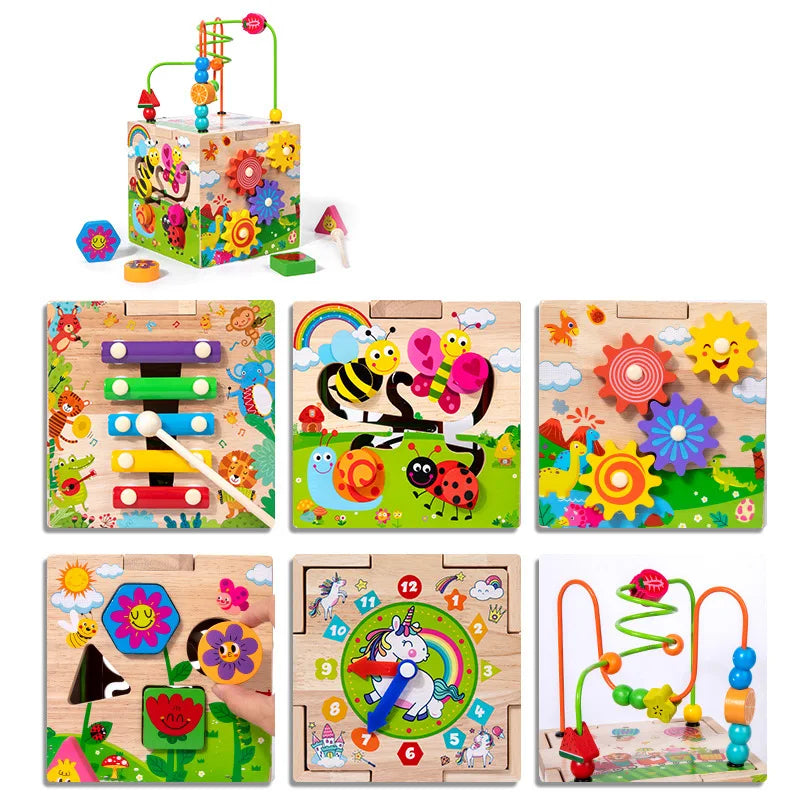 M340 - 6 in 1 Wooden activity cube